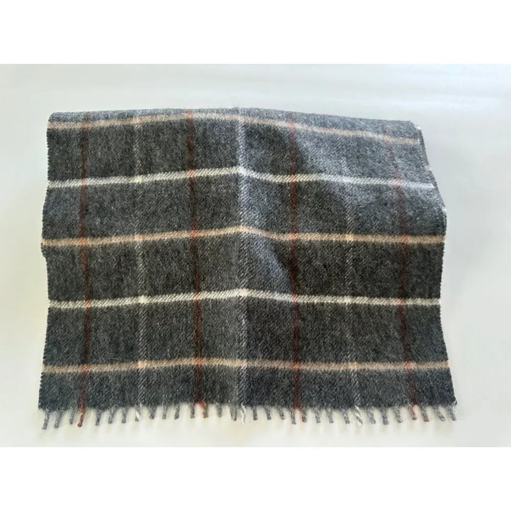 Kenneth Roberts 100% Cashmere Men's Grey Plaid Fringe Scarf